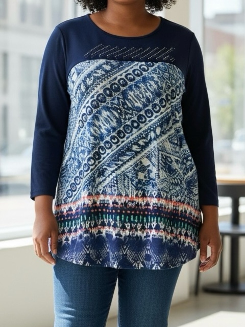 Avenue Patterned Knit Tunic Top